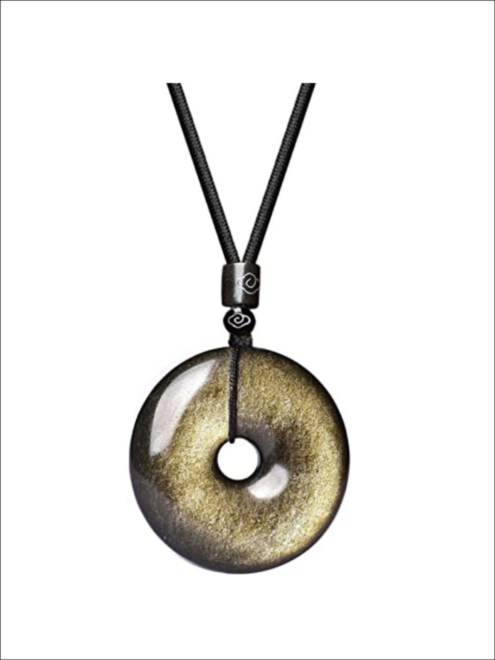 Natural Gold Sheen Obsidian 30mm Donut Pendant Necklace with Adjustable Nylon